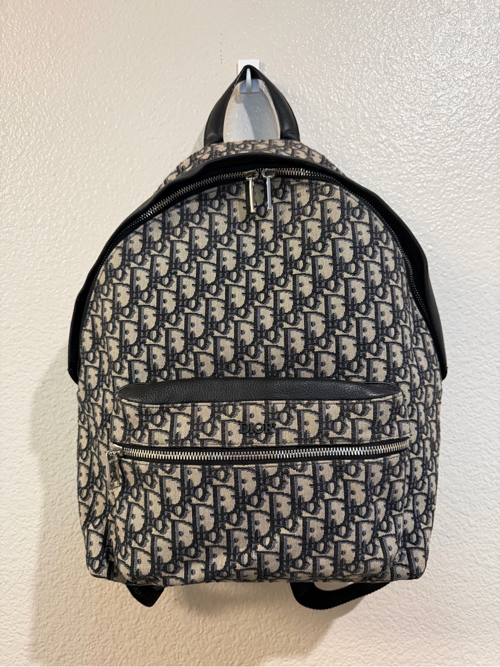 Dior Men's Navy Blue & Beige Oblique Canvas Backpack